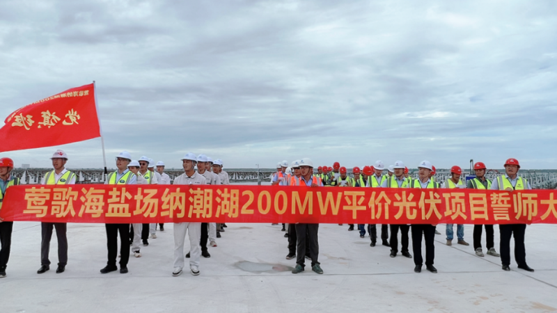 天能电力举行莺歌海盐场纳潮湖200MW光伏项目誓师大会